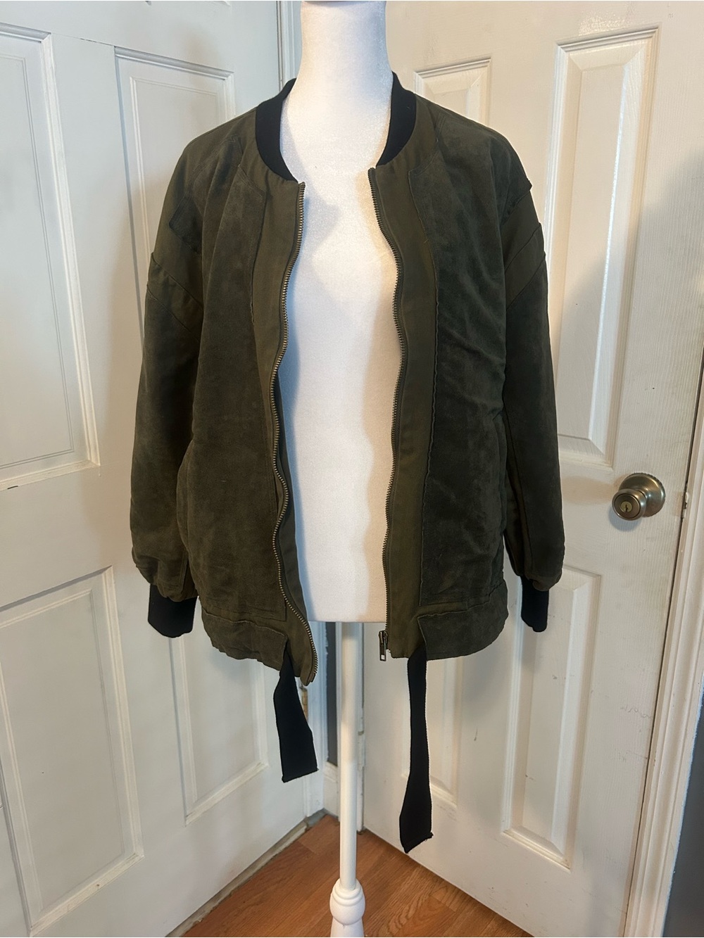 Current Air Olive Green Suede Paneled Bomber Jacket